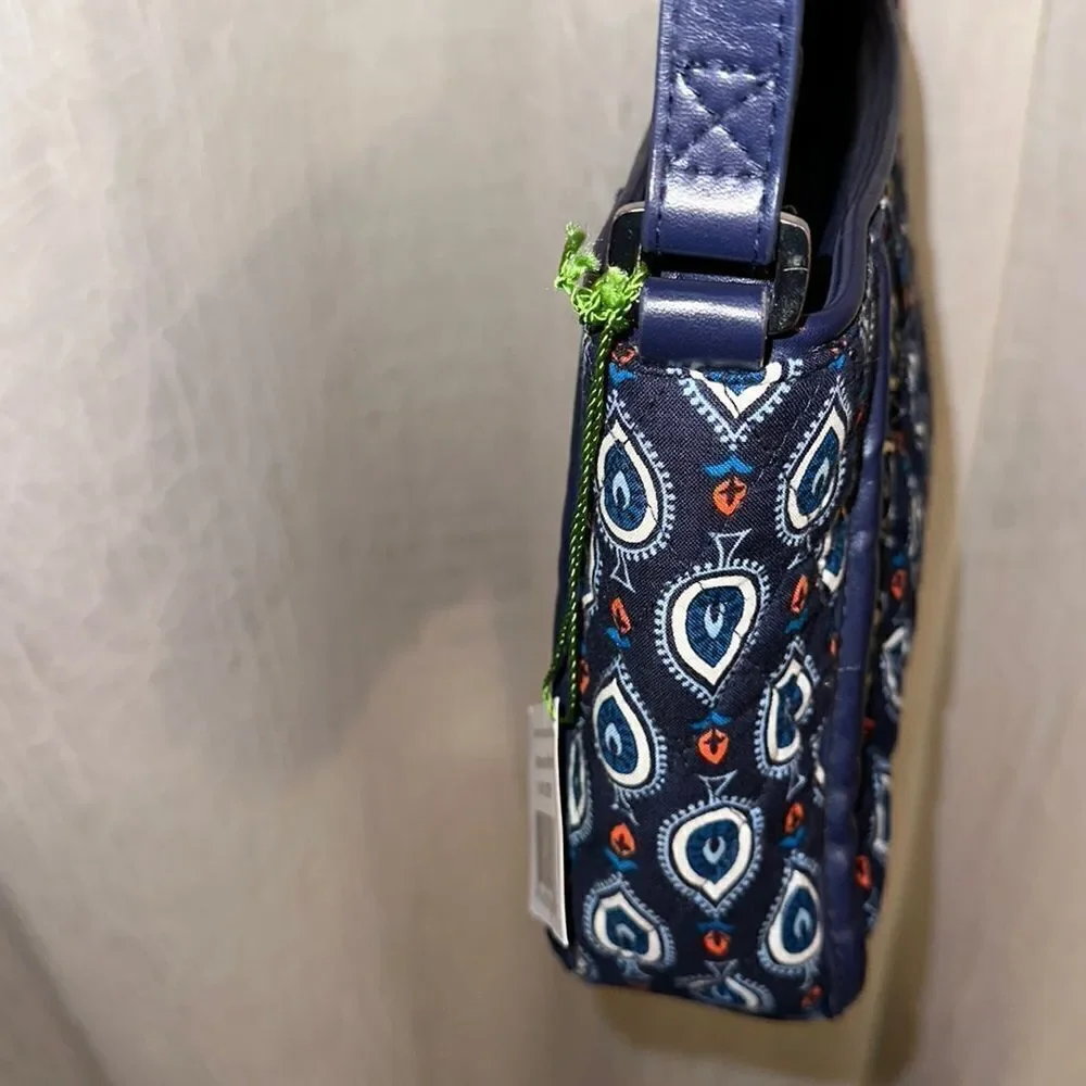 Vera Bradley Navy Blue White Coral Quilted Trimmed Trapeze Crossbody Purse Bag